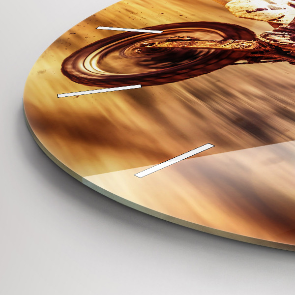 Kulaté skleněné hodiny s fotkou Enduro motokros