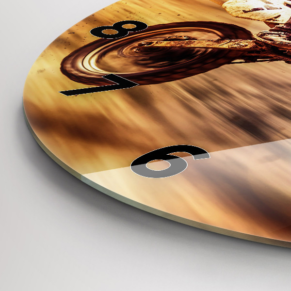 Kulaté skleněné hodiny s fotkou Enduro motokros