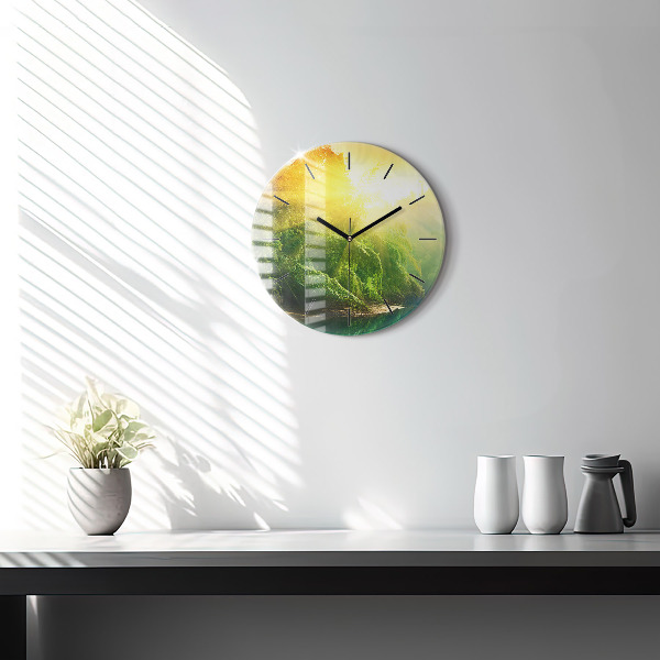 Kulaté skleněné hodiny s fotkou Klidná příroda