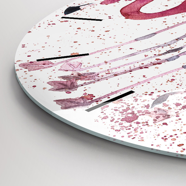 Kulaté skleněné hodiny s fotkou Shluk plameňáků