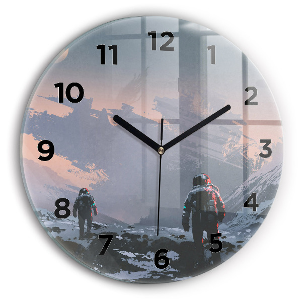 Kulaté skleněné hodiny s fotkou Astronauti abstraktní