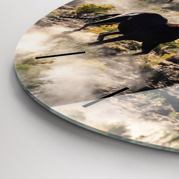 Kulaté skleněné hodiny s fotkou Stádo splašených koní