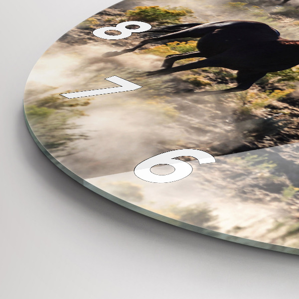 Kulaté skleněné hodiny s fotkou Stádo splašených koní