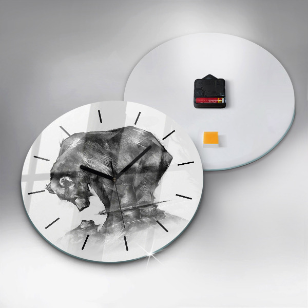 Kulaté skleněné hodiny s fotkou Kresba medvěda