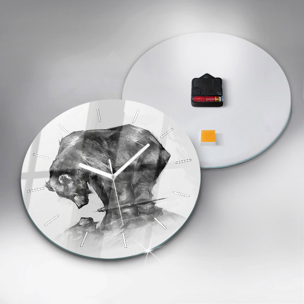 Kulaté skleněné hodiny s fotkou Kresba medvěda