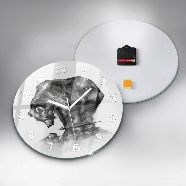 Kulaté skleněné hodiny s fotkou Kresba medvěda