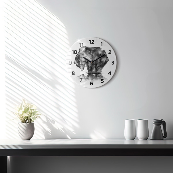 Kulaté skleněné hodiny s fotkou Kresba medvěda