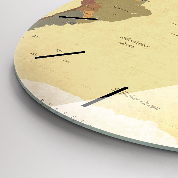 Kulaté skleněné hodiny s fotkou Mapa světa ve vintage stylu
