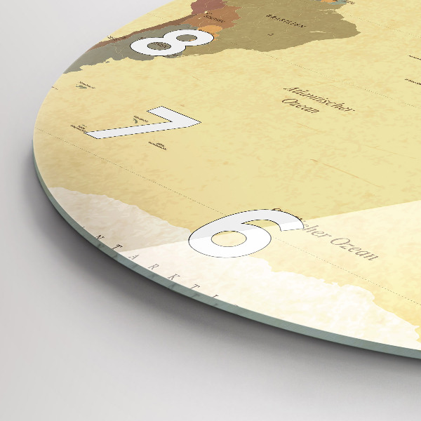 Kulaté skleněné hodiny s fotkou Mapa světa ve vintage stylu