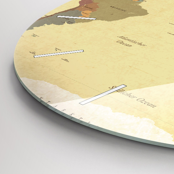 Kulaté skleněné hodiny s fotkou Mapa světa ve vintage stylu