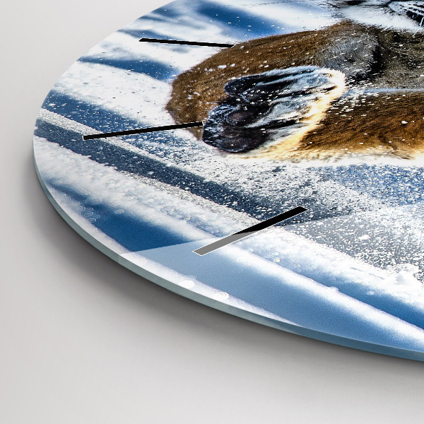 Kulaté skleněné hodiny s fotkou Skákající tygr