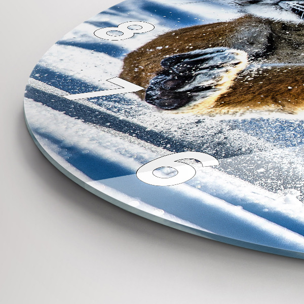 Kulaté skleněné hodiny s fotkou Skákající tygr