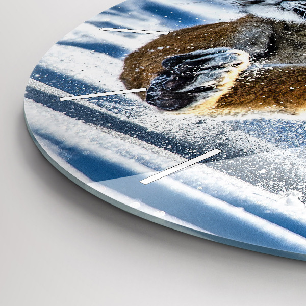 Kulaté skleněné hodiny s fotkou Skákající tygr