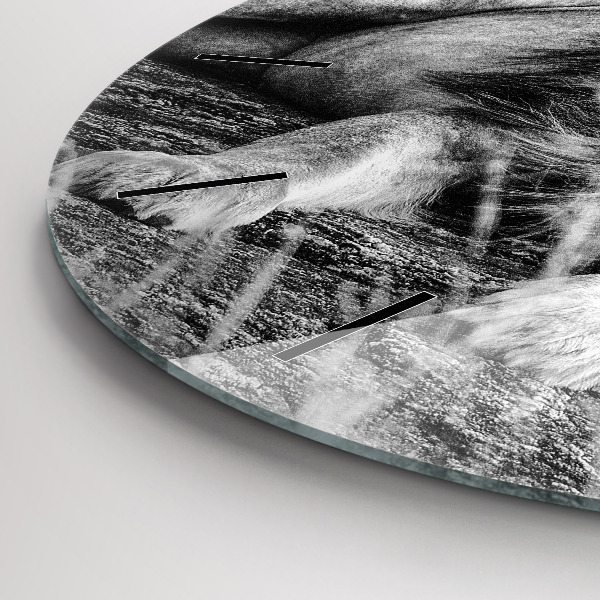 Kulaté skleněné hodiny s fotkou Abstraktní - Lev