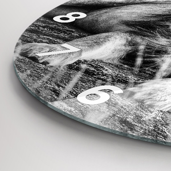 Kulaté skleněné hodiny s fotkou Abstraktní - Lev