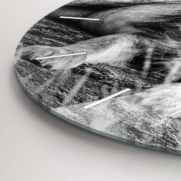 Kulaté skleněné hodiny s fotkou Abstraktní - Lev