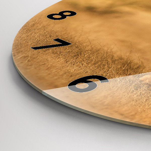 Kulaté skleněné hodiny s fotkou Lov tygra