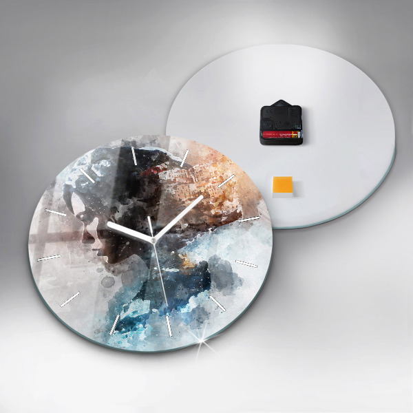 Kulaté skleněné hodiny s fotkou Abstraktní tváře