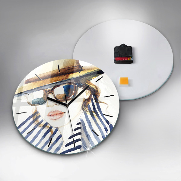 Kulaté skleněné hodiny s fotkou Tvář s brýlemi a kloboukem