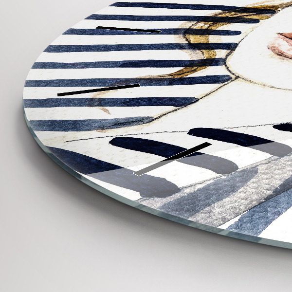 Kulaté skleněné hodiny s fotkou Tvář s brýlemi a kloboukem