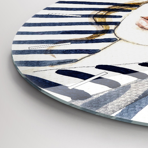 Kulaté skleněné hodiny s fotkou Tvář s brýlemi a kloboukem