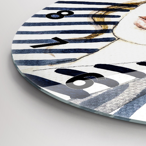 Kulaté skleněné hodiny s fotkou Tvář s brýlemi a kloboukem