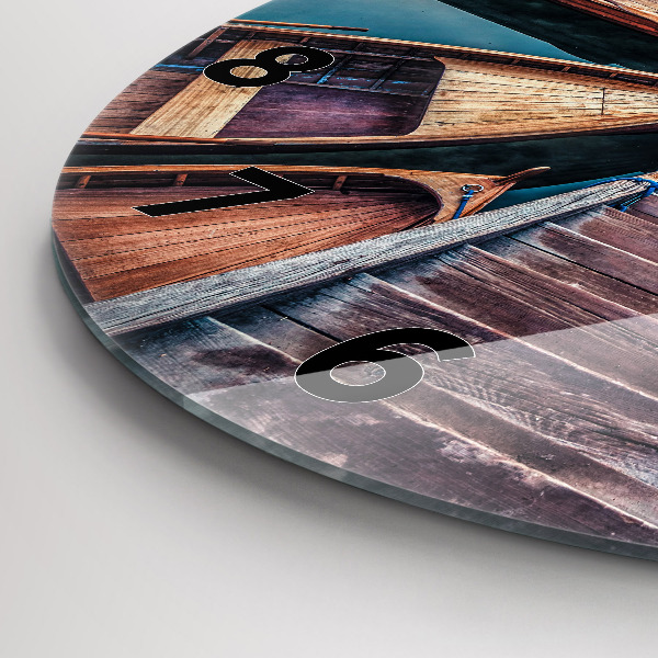 Kulaté skleněné hodiny s fotkou Plošina a jezero