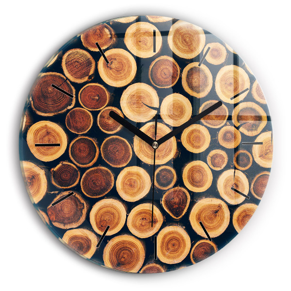 Kulaté skleněné hodiny s fotkou Dřevo