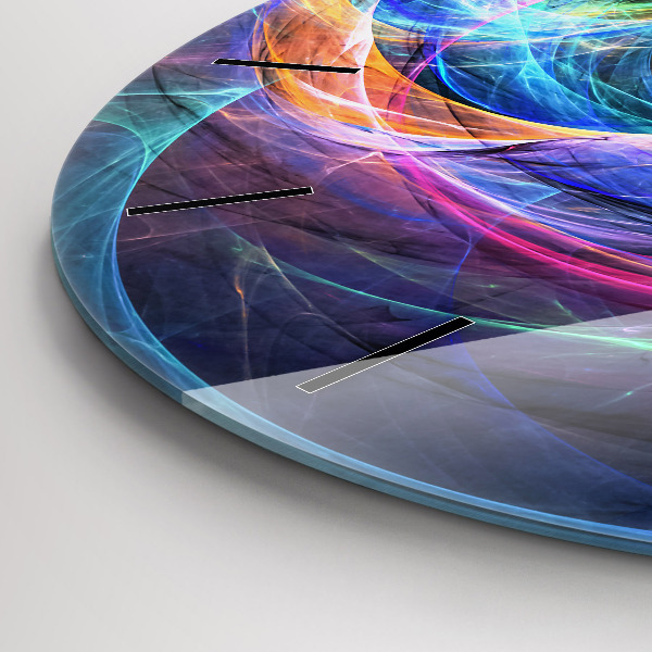 Kulaté skleněné hodiny s fotkou Barevný fraktál