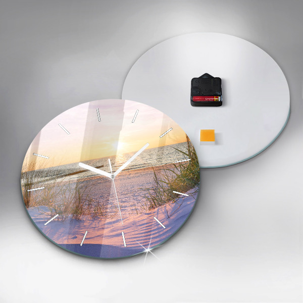 Kulaté skleněné hodiny s fotkou Polské slunečné moře