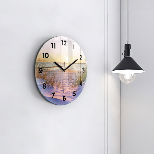 Kulaté skleněné hodiny s fotkou Polské slunečné moře