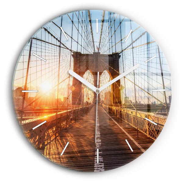 Kulaté skleněné hodiny s fotkou Brooklynský most v New Yorku