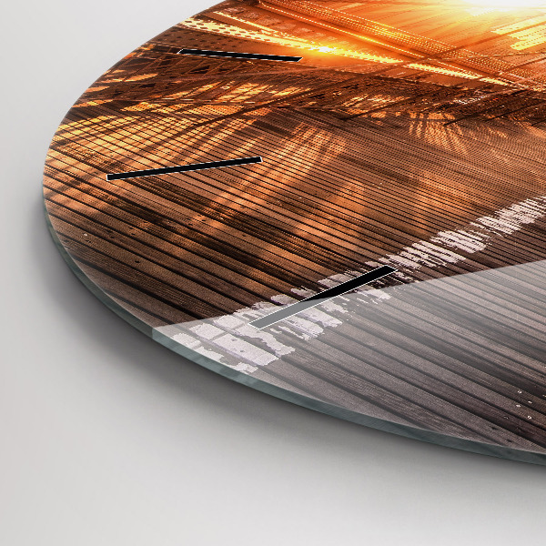 Kulaté skleněné hodiny s fotkou Brooklynský most v New Yorku