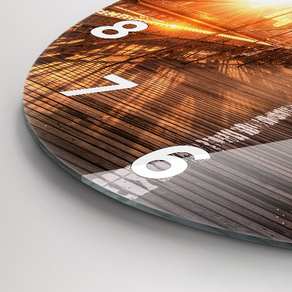 Kulaté skleněné hodiny s fotkou Brooklynský most v New Yorku