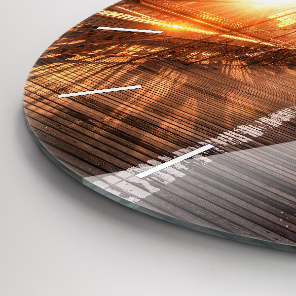 Kulaté skleněné hodiny s fotkou Brooklynský most v New Yorku