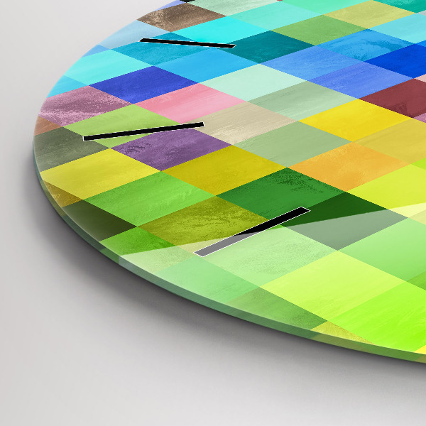 Kulaté skleněné hodiny s fotkou Kompozice čtverců