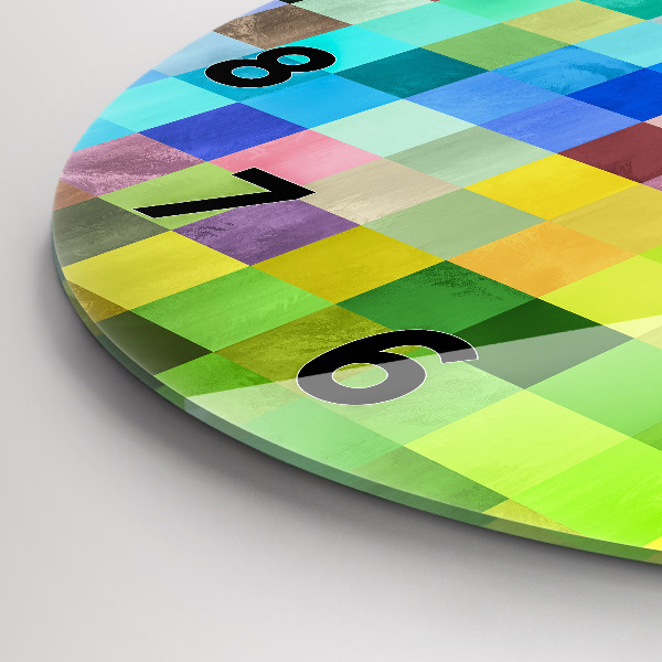 Kulaté skleněné hodiny s fotkou Kompozice čtverců