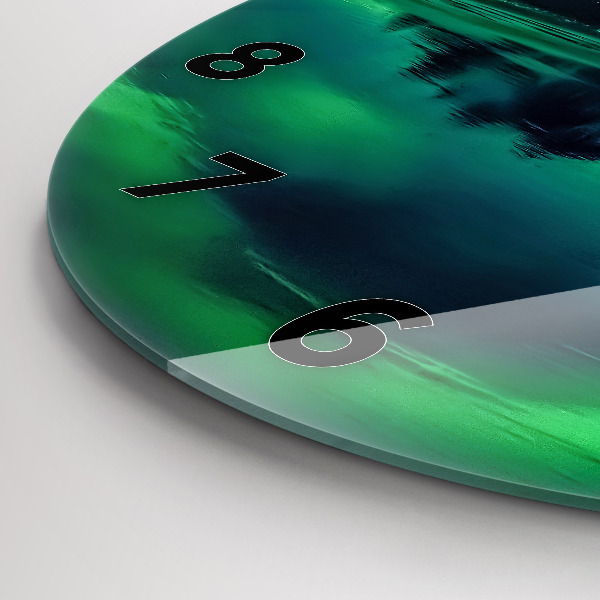 Kulaté skleněné hodiny s fotkou Polární záře