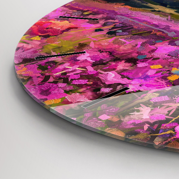 Kulaté skleněné hodiny s fotkou Louka při západu slunce