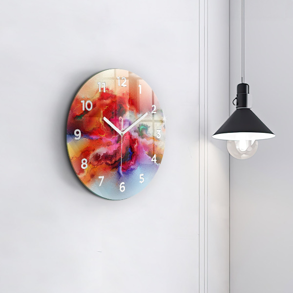 Kulaté skleněné hodiny s fotkou Rozlitá barva