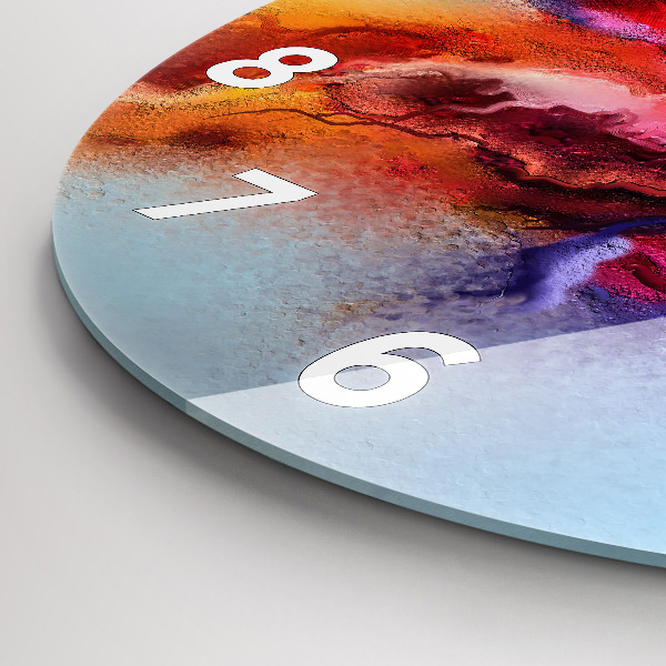 Kulaté skleněné hodiny s fotkou Rozlitá barva