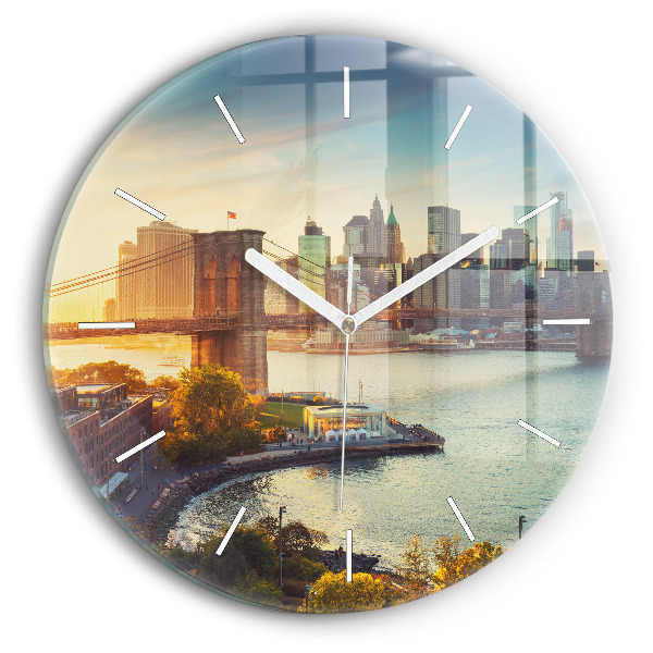 Kulaté skleněné hodiny s fotkou New York Manhattan