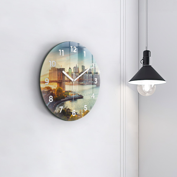 Kulaté skleněné hodiny s fotkou New York Manhattan