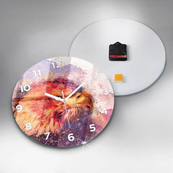 Kulaté skleněné hodiny s fotkou Akvarel orel