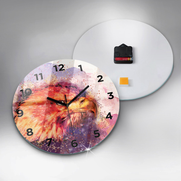 Kulaté skleněné hodiny s fotkou Akvarel orel