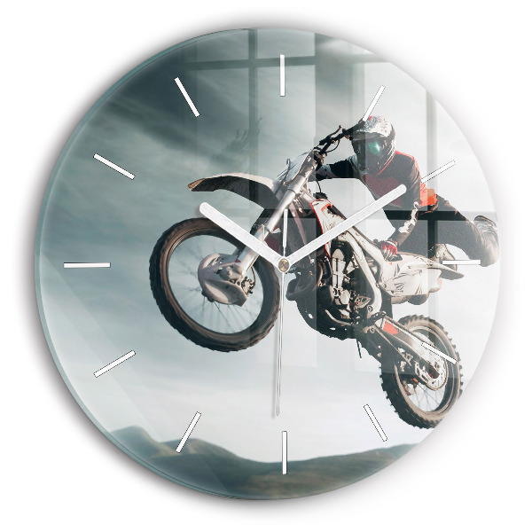 Kulaté skleněné hodiny s fotkou Motocykl Adrenalinový styl
