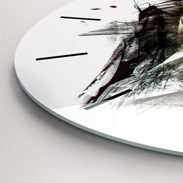 Kulaté skleněné hodiny s fotkou Kreslený portrét vlka