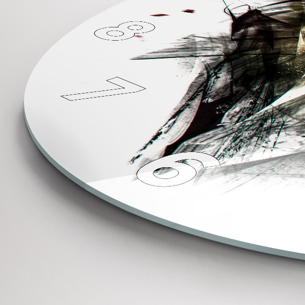 Kulaté skleněné hodiny s fotkou Kreslený portrét vlka