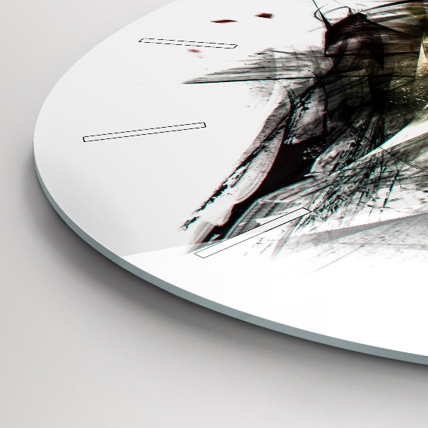 Kulaté skleněné hodiny s fotkou Kreslený portrét vlka