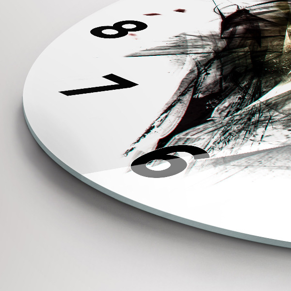 Kulaté skleněné hodiny s fotkou Kreslený portrét vlka